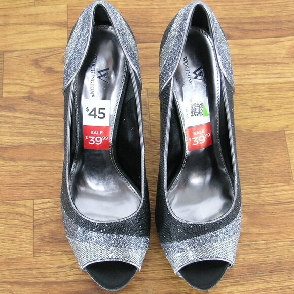 Worthington Open-Toe Platform Heel Shoes Black w/Glitter size 10M - Picture 6 of 6